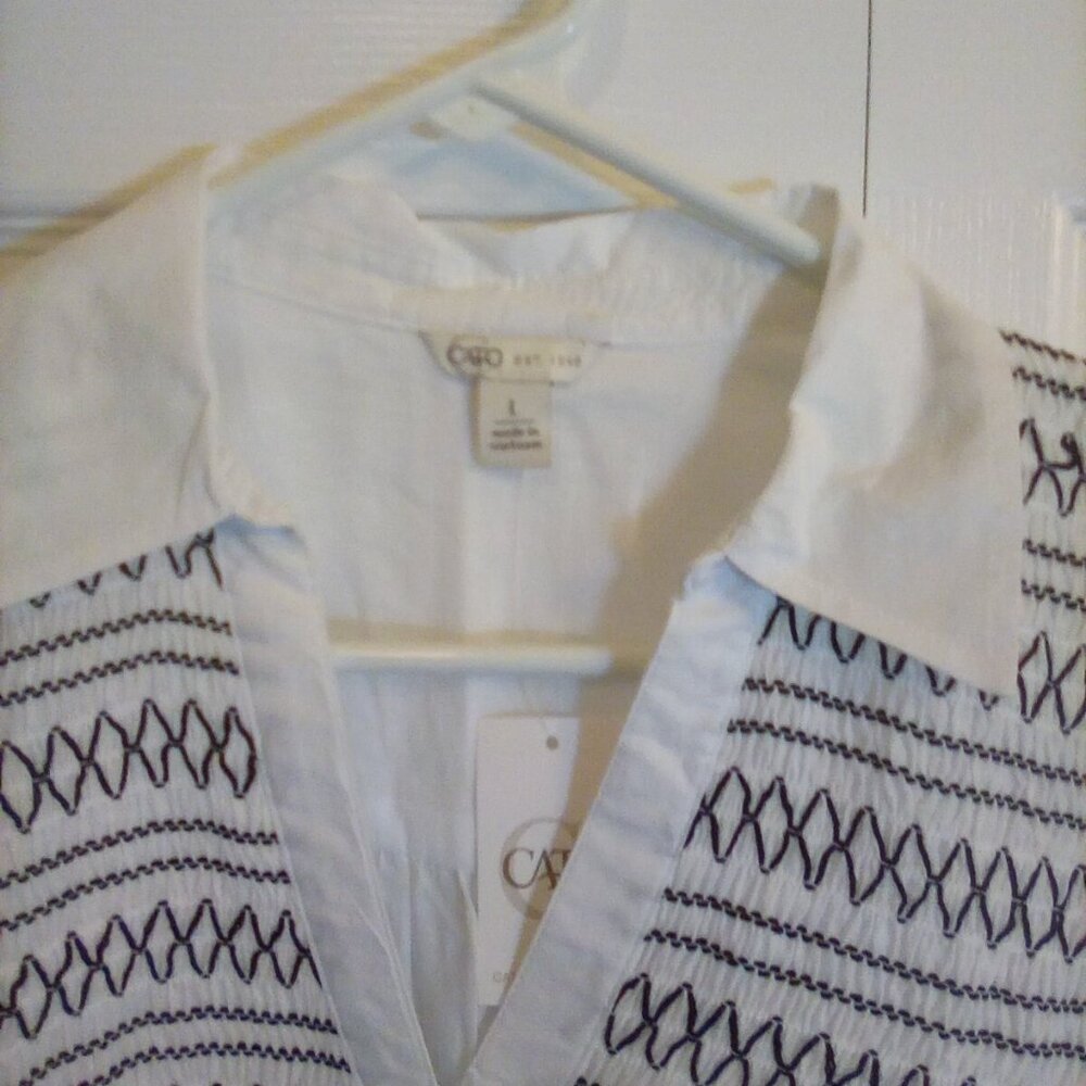 Cato white shirt 3/4 sleeves with black stitching size large - Picture 8 of 9